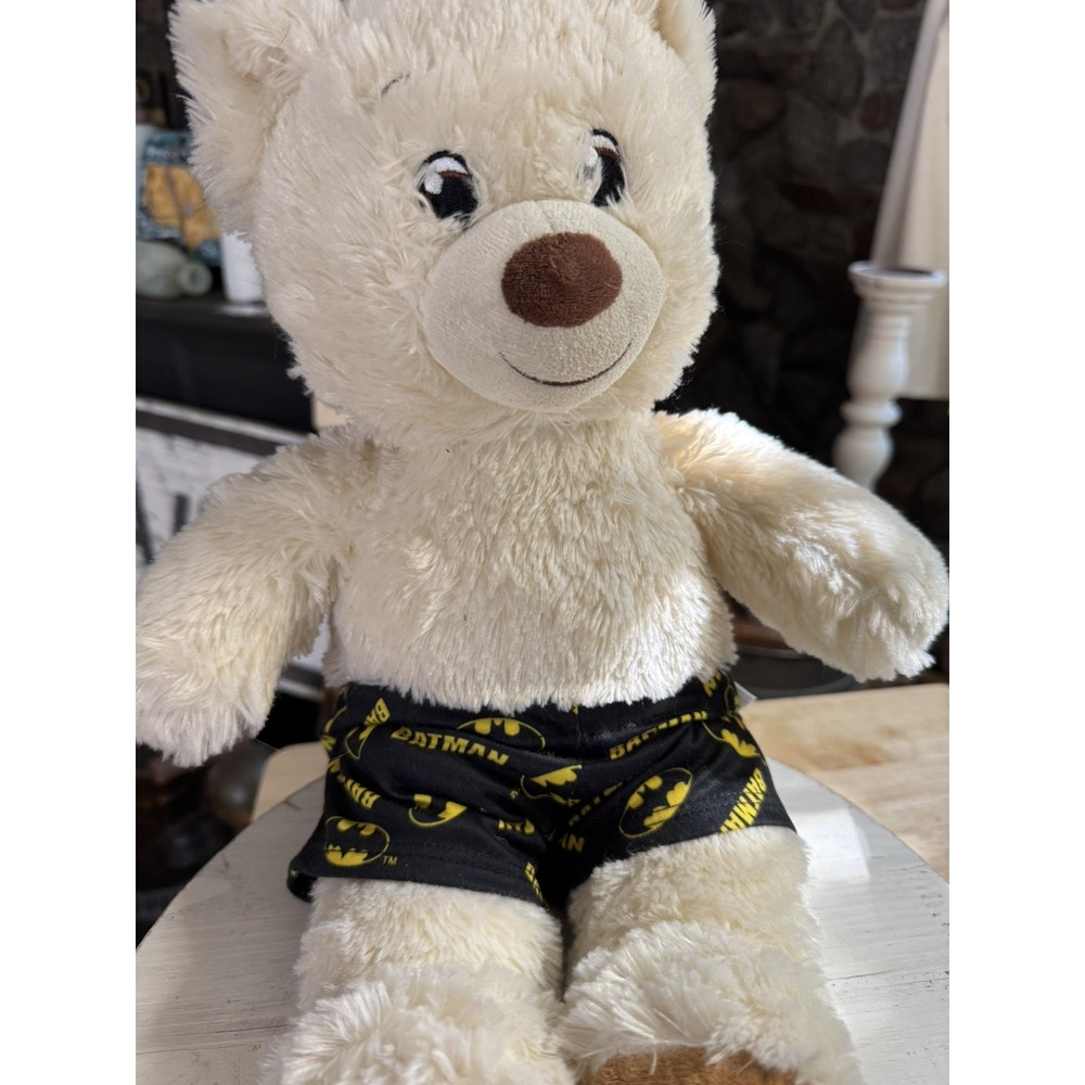 Build A Bear Lil Cub Pudding Teddy 16" Cream Plush w Batman Shorts DC Comics